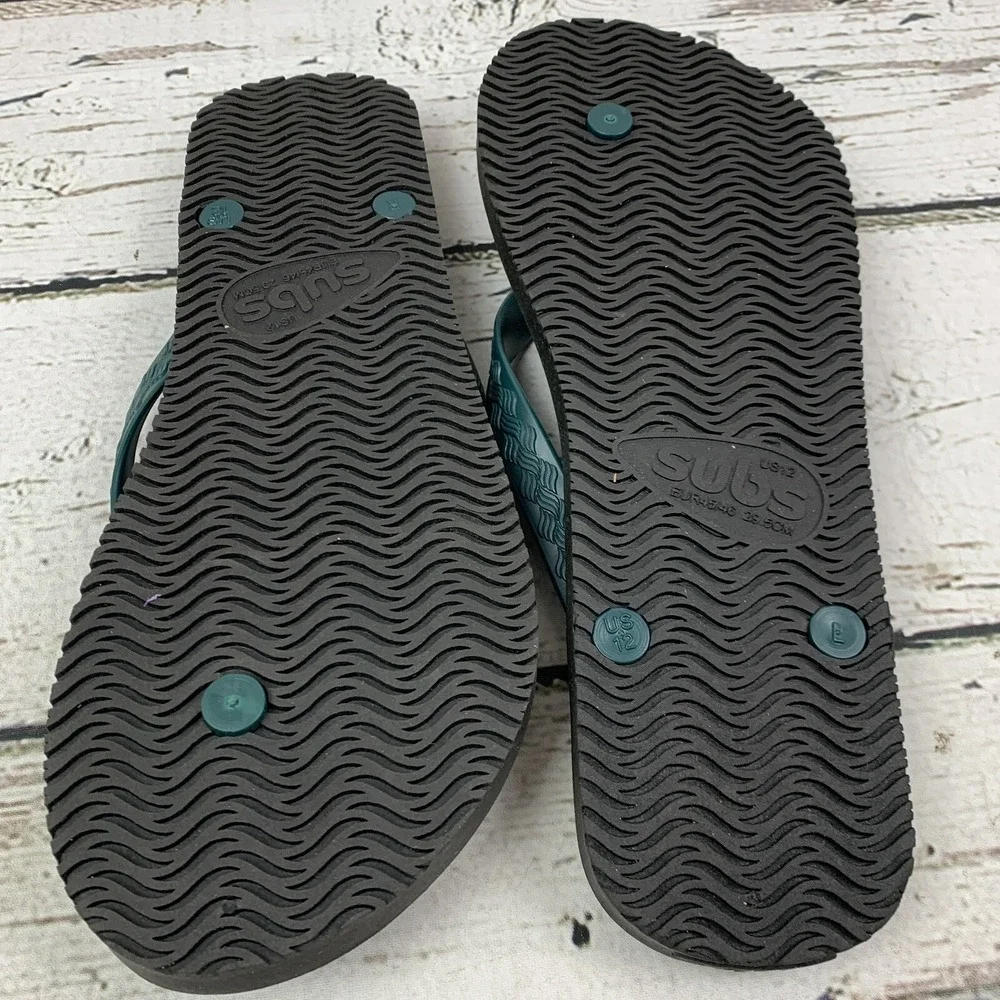 SUBS Flip Flops Sandals [US 12‎ EUR 45/46] Black Green Wave Pattern